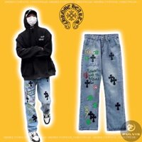 ⚡️[Hight Quality] - Quần Jeans Chrom Heart ống suông Pulvis 02 logo, Quần jeans CH Sơn Tùng