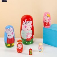 Ahmed Búp bê làm tổ bằng gỗ Nga, Búp bê làm tổ bằng gỗ Họa tiết động vật heo con, Đồ chơi xếp chồng Sơn tay Động vật hoạt hình thủ công Quà tặng búp bê Matryoshka cho bé trai