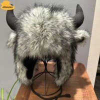 Ailiansuo Mũ sang trọng Bullhead, có sừng Mũ Bison dày, Mũ bông mềm mại Unisex chống gió