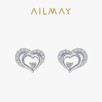 Ailmay Bạc 925 Charm Trái Tim Trong Suốt Zircon Bông Tai Dành Cho Nữ Trang Sức Mỹ