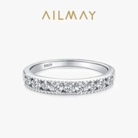 Ailmay Bạc 925 Trong Suốt Zircon Nhẫn Tròn Có Thể Xếp Chồng Lên Nhau Trang Sức Mỹ