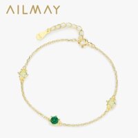 Ailmay Bạc 925 Vàng Xanh Zircon Vàng Dây Chuyền Màu Vàng Vòng Tay Cho Nữ Trang Sức Dự Tiệc