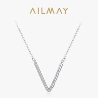 Ailmay Chất Lượng Hàng Đầu Thật Bạc 925 Hình Chữ V Mặt Dây Chuyền Vòng Cổ Cho Nữ Dazzling Zircon Mỹ Nữ Trang Sức