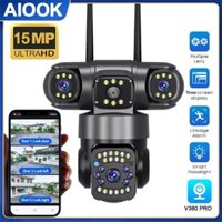 Aiook Ba Ống Kính WiFi IP Camera HD 15MP Ngoài Trời Chống Nước Hai Chiều Liên Lạc Toàn Màu Tầm Nhìn Ban Đêm PTZ Camera V380 PRO