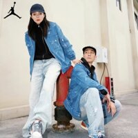 AIR JORDAN [Sẵn sàng] Áo khoác Denim có ve áo thể thao thông thường in Logo chính hãng 100% FN4650-436