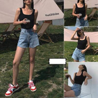 [Air Mỹ] Quần shorts Forever 21 jeans denim xanh nhạt lưng cao cắt gấu
