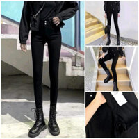 [Air Mỹ] Quần tregging Forever 21 jeans kaki đen trơn ốm ôm đứng co dãn lưng cao nút đôi