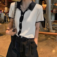 Airy official - Áo polo nữ viền đen chất len dày dặn