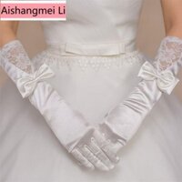 [Aishang Phụ Kiện Đẹp] Găng Tay Satin Cưới Cô Dâu Cưới Pháp Găng Tay Ren Retro Nơ Chụp Ảnh Găng Tay Cưới