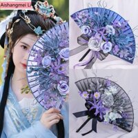 [Aishang Phụ Kiện Đẹp] Kẹp Tóc Hoa Gấp Quạt Retro Lụa Hoa Phụ Kiện Trang Phục Quạt Ảnh Nắp Cầm Tay Quạt Hiệu Suất Khiêu Vũ Nữ