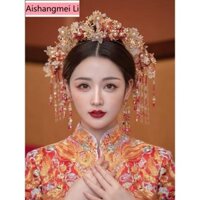 [Aishang Phụ Kiện Đẹp] Mũ Đội Đầu Cô Dâu Vương Miện Phượng Hoàng Đỏ Hoa Thủy Tinh Cổ Điển Phụ Kiện Tóc Cưới Xiuhe Quần Áo Phụ Kiện Tóc Quần Áo Nướng