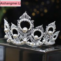 [Aishang Phụ Kiện Đẹp] Vương Miện Cô Dâu Mũ Cưới Baroque Bạc Lá Trắng Đối Xứng Băng Đô Ảnh Studio Ảnh Cưới Phụ Kiện Tóc