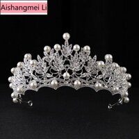 [Aishang Trang Sức Đẹp] Cô Dâu Vương Miện Lớn Size Lớn Phụ Kiện Tóc Cưới Hàn Quốc Cô Dâu Đính Kim Cương Giả Vương Miện Mũ Đội Đầu