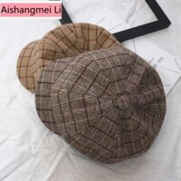 [Aishang Trang sức đẹp] Mũ hình bát giác kẻ sọc cổ điển Mũ kẻ sọc nữ Len Mũ Newsboy Phiên bản Hàn Quốc Mũ nồi phù hợp cho mọi trận đấu Mũ họa sĩ