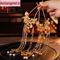 [Aishang Trang sức đẹp] [Tay nghề tinh tế] Kẹp tóc thủ công bằng hợp kim phong cách Đường cổ điển Kẹp tóc Cung điện Phụ kiện tóc Hanfu Bước lắc tua dài Phụ kiện cổ Mũ đội đầu nữ
