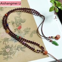 [Aishang Trang Sức Đẹp] Tự Nhiên 6A Rượu Vang Đỏ Garnet Mặt Dây Chuyền Dây Niche Handmade Ngọc Duobao Dây Nữ Niche Handmade Mặt Dây Chuyền Dây Buộc