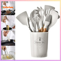 Aislerbee 1 Bộ Đồ Ăn Nấu Ăn Bộ Thực Phẩm Chịu Nhiệt Tay Cầm Bằng Gỗ Chống Dính Máy Rửa Chén An Toàn BPA Free Muỗng Bàn Chải Dầu Kẹp Nhà Bếp Bộ Đồ Dẹt Đồ Dùng Nhà Bếp