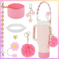 Aislerbee 5 Chiếc Cốc Phụ Kiện Bộ Chai Nước Tay Cầm Dây Đeo Siliocne Ống Hút Vỏ Pom Pom Hoa Móc Chìa Khóa Trái Tim Cho Cốc 30 / 40oz