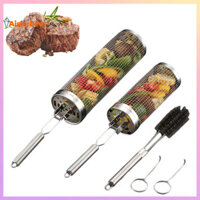 Aislerbee Cán Nướng Giỏ Thép Không Gỉ Lưới Tròn Thịt Nướng Phụ Kiện Xi Lanh Dã Ngoại Nấu Ăn Cắm Trại Veggies Thịt Cá BBQ Lồng Có Bàn Chải Làm Sạch Móc