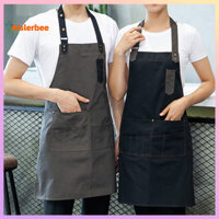 Aislerbee Denim Nam Nữ Có Thể Điều Chỉnh Nút Bỏ Túi Nhà Bếp Cafe Nấu Ăn Tạp Dề BBQ