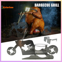 Aislerbee Gà Đứng Di Động Sáng Tạo Màu Bạc Xe Máy Hình Dạng Nướng BBQ Đứng Cho Dã Ngoại