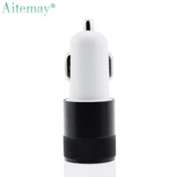 Aitemay Dual Port USB Car Charger 5V 2.1A Fast Charging Aluminum Alloy Phone Charger Fast Charging For Smart Phone Mobile Devices Black White