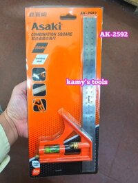 AK-2592 Thước ê ke thủy 300mm Asaki thước ke góc vuông đa năng 30cm, đo độ sâu, canh thẳng, canh ngang, lấy dấu khoảng