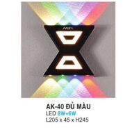 AK - 40: Đèn LED gắn tường ngoài trời - KT: L205mm x W45mm x H245mm - Đèn LED 8W + 6W, ánh sáng đủ màu