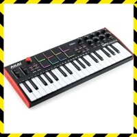 Akai Professional 37-key USB MIDI keyboard controller with 8 MPC pads, CV/Gate MIDI, step sequencer, and music production software included. Compatible with Mac/Windows PC. MPK Mini Plus in black.