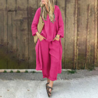 Al Bộ hai mảnh Trang phục hai mảnh mùa hè Áo cổ chữ V cổ điển và quần lưng co giãn dành cho nữ Combo áo và quần không đều sành điệu để mặc giải trí 2 chiếc / bộ