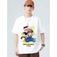 ALA Lei quần áo Cặp ĐÔI MÙA HÈ hip hop tay lửng phong cách Hồng Kông dáng rộng tay ngắn hoạt hình Hàn Quốc