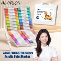 Alarion 24 / 36 / 48 / 60 / 80 Màu Bút Đánh Dấu Nghệ Thuật, Móc Lót Mực Lưu Trữ Đầu Kép Bàn Chải Sơn Acrylic Bút Đánh Dấu, Mực Trắng Bút Gel Fineliner Vẽ Tranh Trẻ Em Bút Graffiti