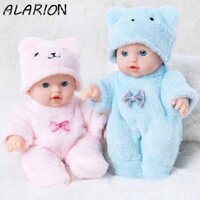 Alarion Mô Phỏng Búp Bê Cho Bé, Quần Áo Và Mũ Gấu Dễ Thương Đồ Chơi Búp Bê 20CM, Quà Tặng Giáng Sinh Quần Áo Sang Trọng Màu Hồng Và Xanh 8 Inch Búp Bê Silicon Cô Gái Quà Tặng