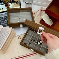 Alarion Trang Sức Người Tổ Chức, Nắp Thủy Tinh Vuông Hộp Trang Sức Bằng Gỗ, Hộp Nhẫn Bông Tai Trang Sức Trưng Bày Hộp Đựng Trang Sức Bông Tai Người Tổ Chức Quà Tặng Nữ