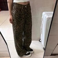 [Alasuo] Quần jean mỏng in họa tiết da báo cổ điển kiểu Mỹ giản dị dạo phố phong cách trung tính DenimTrousers Quần thẳng lưng cao [SG]