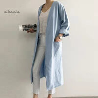 Alb  Áo khoác Cotton giặt tất cả các hình Áo khoác ngoài có chiều dài thời trang dành cho nữ để chống nắng và áo khoác ngoài thông thường Áo len Cotton dài tay cổ chữ V cho mùa hè