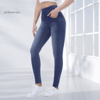 Alb  Quần legging Jean lưng cao Quần kiểm soát bụng hỗ trợ Quần Denim lưng cao có túi Dây thắt lưng thun Slim Fit Quần dài màu trơn Quần Jean Skinny hợp thời trang