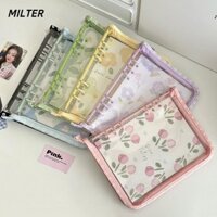 Album sổ tay MILTER, Túi dây kéo lấp lánh A5 trong suốt, Vỏ mềm 6 lỗ Họa tiết hoa cúc nhỏ Album sách Kpop