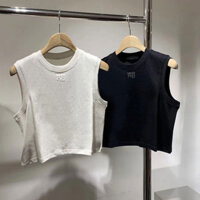 Alexander Wang Spot Goods2024Summer Round Neck Cotton Short Foam Letter Print Sleeveless Top Vest for Outerwear