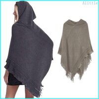 Alia Nữ Mùa Đông Đan Mũ Trùm Đầu Poncho Mũi Móc Viền Tua Rua Khăn Choàng Quấn Áo Len