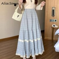 Alisa.Sonya Maxi Chân Váy Ren Phong Cách Thường Ngày Tôn Dáng Tiểu Thư Cạp Cao Công Chúa 24AS1201