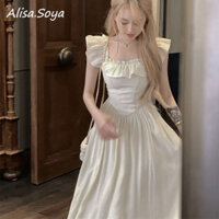 Alisa.sonya Tiểu Thư Đầm Chiết Eo Cúp Ngực Váy Bigsize Nữ Thun Body Dáng Dài Suông Ulzzang 24AS1113