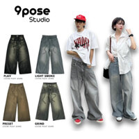 ALL LOOSE PLEAT JEANS - Quần Jean Baggy Ống Rộng Phối Dây Wash nhiều màu Unisex Nam Nữ - 9POSE