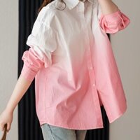 All-Matching Top2024Casual Women's Outer Wear Spring and Summer Loose Cotton Shirt New Shirt Gradient Niche Design