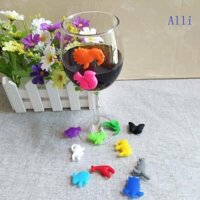 Alli Rượu Thủy Tinh Bút Đánh Dấu Bộ 24 Động Vật Mặt Đất Biển Silicone Uống Thủy Tinh Quyến Rũ Thẻ Nhận Dạng Cốc Nhãn
