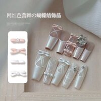 Alloy French Bow Tie Silk Internet Influencer Pearl Bow Manicure Ballet Shoes Pink Color Ornament Ribbon Nail