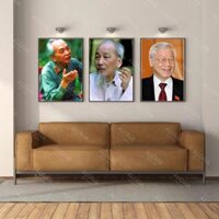 ALOHA Bộ 3 TRANH BÁC HỒ - BÁC GIÁP - BÁC NGUYỄN PHÚ TRỌNG  tranh treo tường, tranh in cao cấp Canvas Decor Tường
