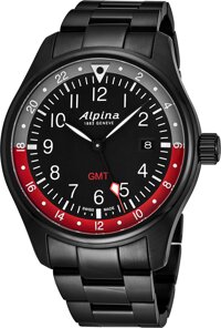 Alpina Startimer Pilot GMT Mens Black Stainless Steel Watch - 42mm Black Face with Luminous Hands, Date and Sapphire Crystal - Black Band Swiss Mad...