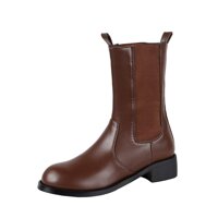 Alsoloveu Women Chelsea Ankle Boots Round Toe Chunky Low Heel Booties Mid Calf