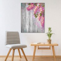 Alumeco Flower Canvas Wall Art Print, Floral Decor Watercolor Style Effect Branches of Lilac on Wooden Background Print Wallpaper Bedroom Decor-Pee...